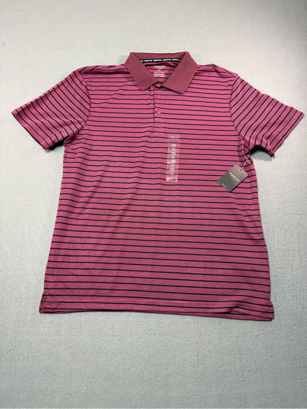London Fog Men's Poly Textured Polo Large Pink / Black NWT